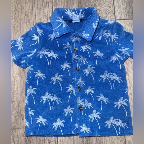 ANDY & EVAN Kids' French Terry Button-Up Shirt & Shorts Set | Palm trees - Picture 7 of 8